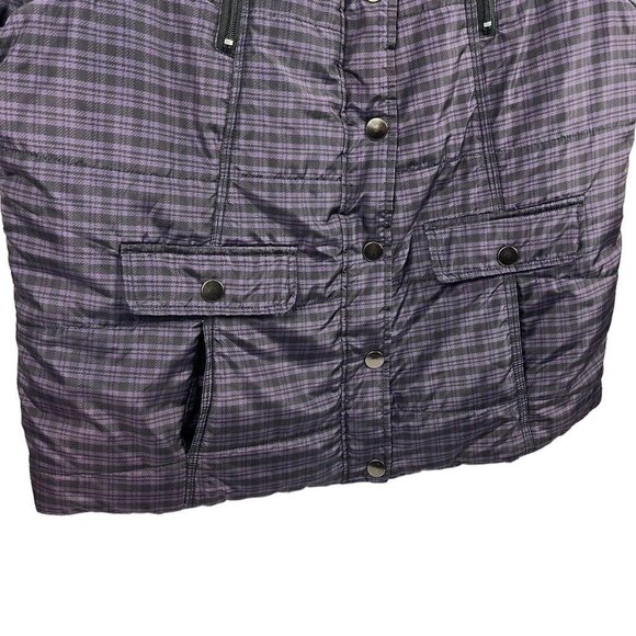 Avenue Womens Puffer Vest Purple Black Plaid Pockets Size 22/24 - Picture 2 of 11